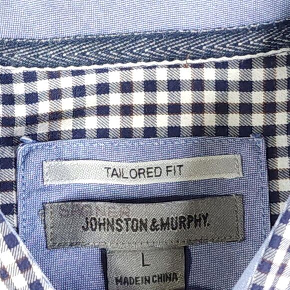 Johnston & Murphy Shirt Large Long Sleeve Blue Gingham Check Point Collar Tailor - Picture 6 of 10